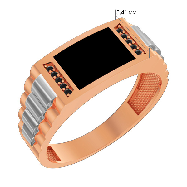 Золота печатка з емаллю і фіанітами (арт. 170070ч) – зображення 3