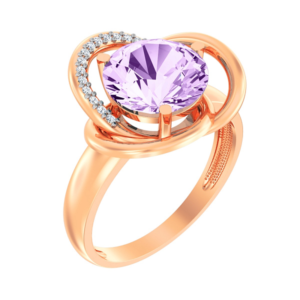 Каблучка з червоного золота з аметистом і фіанітами (арт. 140697Па) – зображення 1