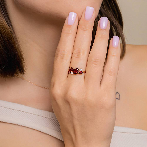 Кольцо из красного золота с гранатом  (арт. 141256Пк) – изображение 3