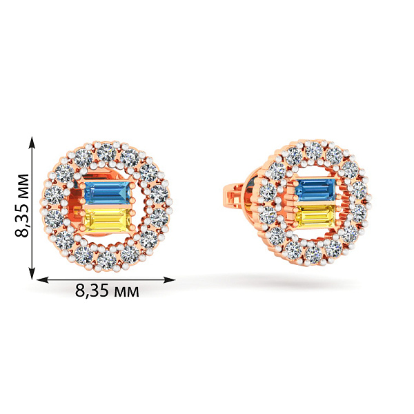 Золотые серьги-пусеты с голубым и желтым фианитами (арт. 111241гж) – изображение 5