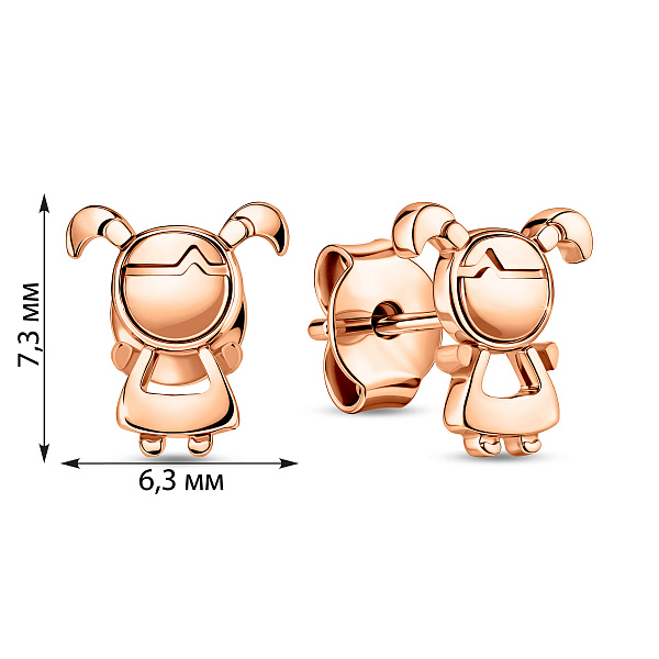 Золотые пусеты Девочки для детей  (арт. 105659) – изображение 5