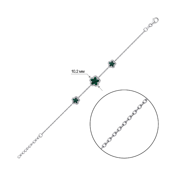 Срібний браслет з малахітом та фіанітами (арт. 7509/4801млх) – зображення 2