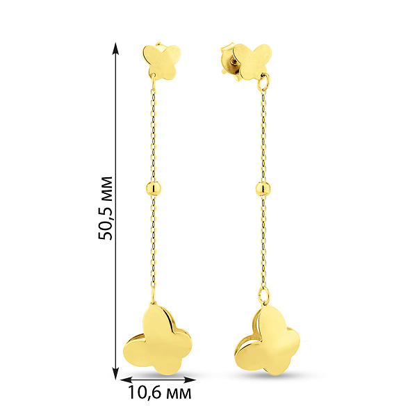 Серьги-подвески из желтого золота Бабочки (арт. 1091555ж) – изображение 3