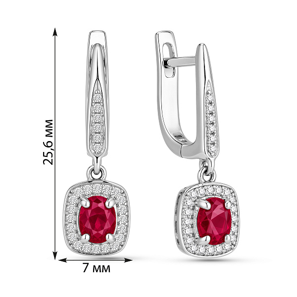 Серебряные серьги-подвески с рубином и фианитами (арт. 7502/10598Р) – изображение 2