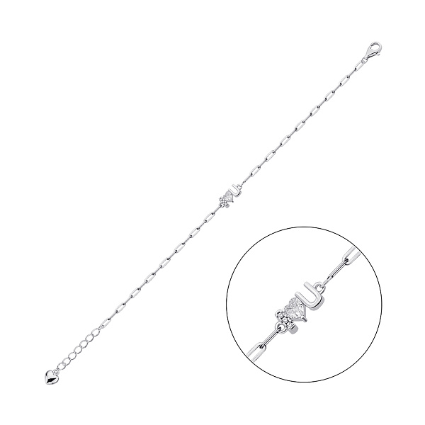 Серебряный браслет I love you с фианитом (арт. 7509/4060) – изображение 1