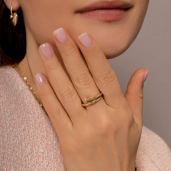 Каблучка в формі цвяха з жовтого золота з фіанітами (арт. 141452ж) – зображення 2