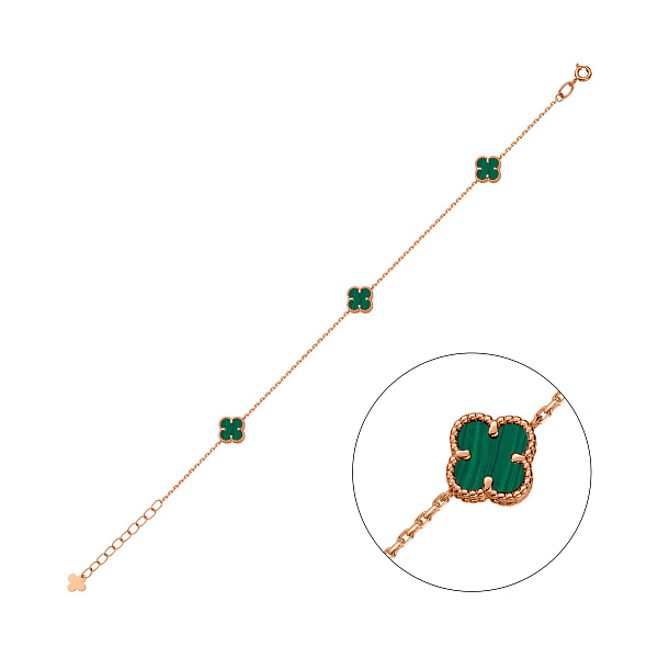 Золотий браслет Конюшина з малахітом (арт. 341494/7млх) – зображення 1