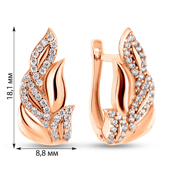 Золоті сережки Листочки з фіанітами (арт. 1091436) – зображення 4