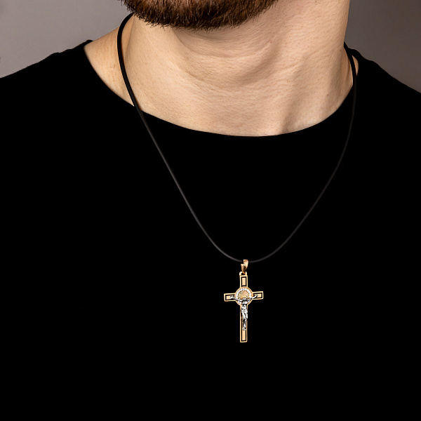 Золотой крестик с фианитами и эмалью (арт. 500676еч) – изображение 2