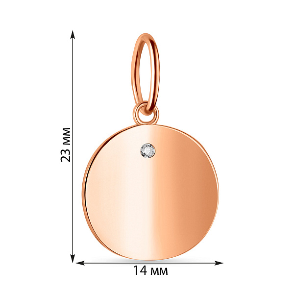Подвес из красного золота круглой формы с одним фианитом (арт. 424509) – изображение 2