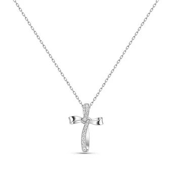 Кольє Хрестик з білого золота з діамантами (арт. Ц011468005б)