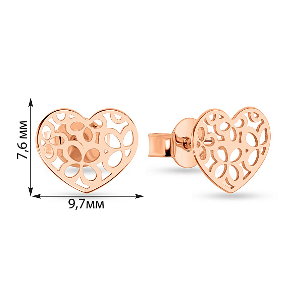 Золотые серьги-пусеты в форме сердечка (арт. 109234) – изображение 3