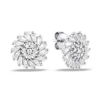 Фото Серебряные пусеты Цветок с фианитами (арт. 7518/7339)