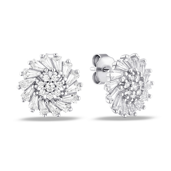 Серебряные пусеты Цветок с фианитами (арт. 7518/7339) – изображение 1