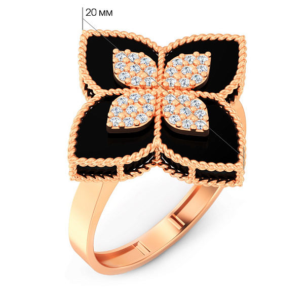 Золотое кольцо с ониксом и фианитами (арт. 141342о) – изображение 2