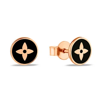 Золотые серьги-пусеты с эмалью (арт. 109948еч)