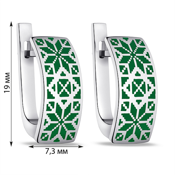Серьги из серебра с зеленой эмалью (арт. 7502/А046езсю) – изображение 2