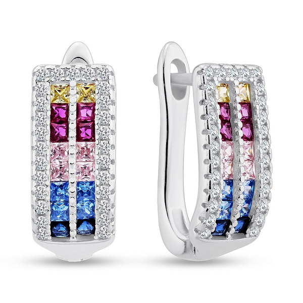 Срібні сережки з альпінітами і фіанітами (арт. 7502/9576ацв) – зображення 1