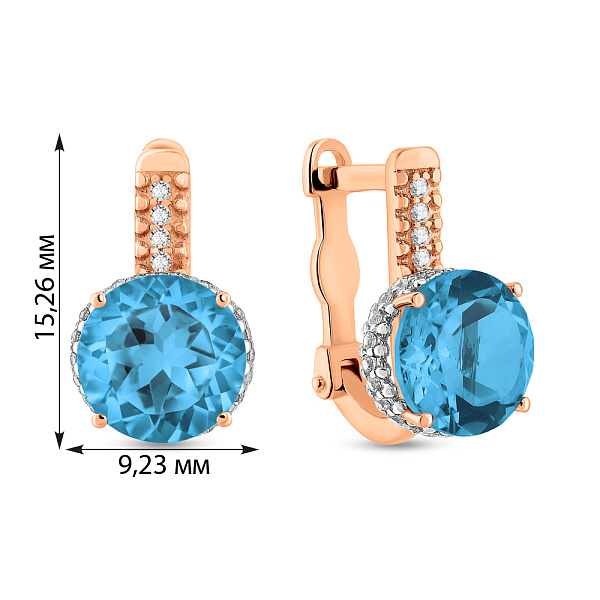 Сережки з червоного золота з кварцом і фіанітами (арт. 111100ПсГ) – зображення 2