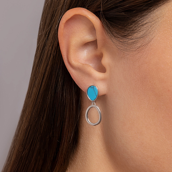 Срібні сережки з бірюзою (арт. 7502/2184881Б) – зображення 2