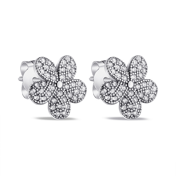 Серебряные серьги-пусеты Цветы с фианитами (арт. 7518/6509) – изображение 1