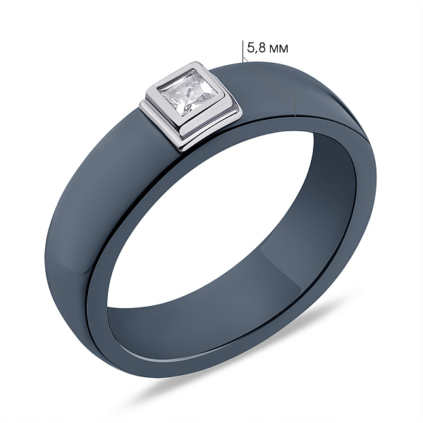 Кольцо из керамики и серебра с фианитом (арт. 7501/6296кмс) – изображение 5