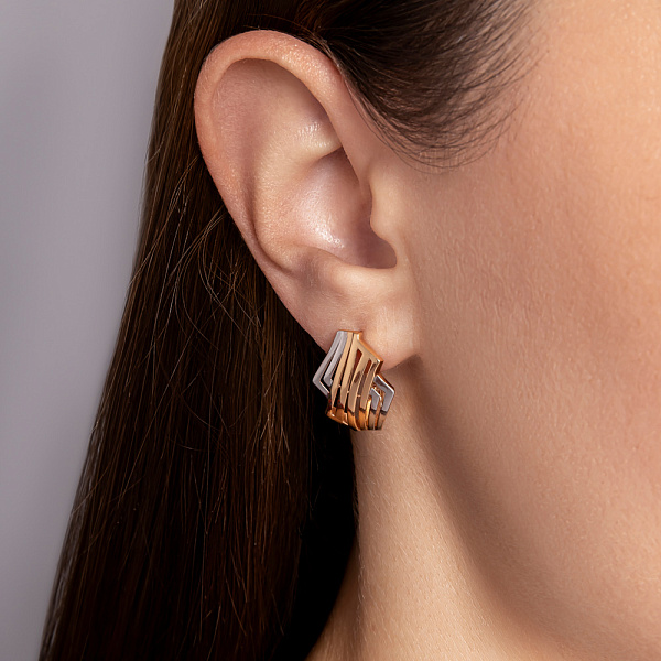 Золоті сережки в червоному і білому кольорі металу (арт. 106054кб) – зображення 2