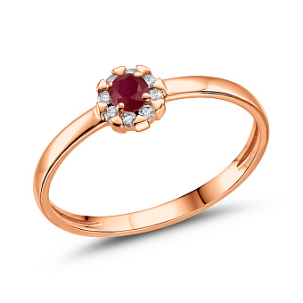 Золотое кольцо с бриллиантами и рубином (арт. К011087р)