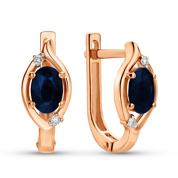 Золоті сережки з сапфіром і діамантами (арт. С011066с) – зображення 1