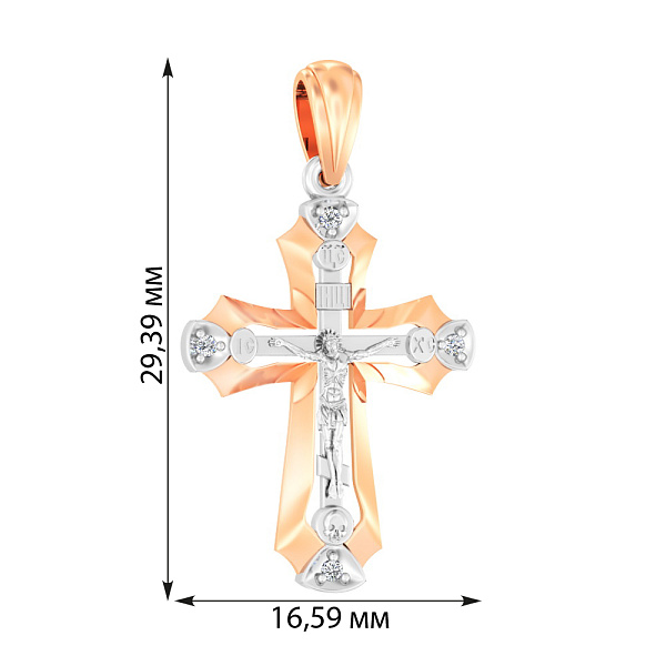 Золотий натільний хрестик з розп'яттям та фіанітами (арт. 501671) – зображення 3