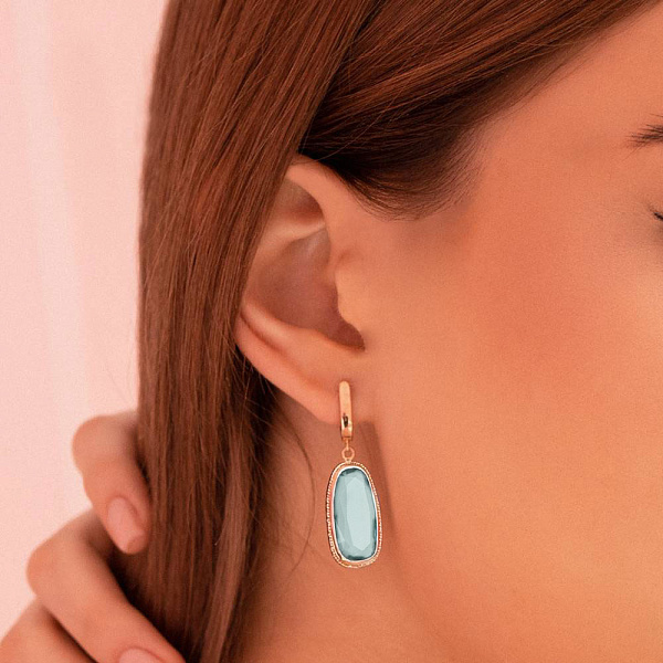 Золоті сережки-підвіски з кварцом (арт. 107602Пкс) – зображення 2