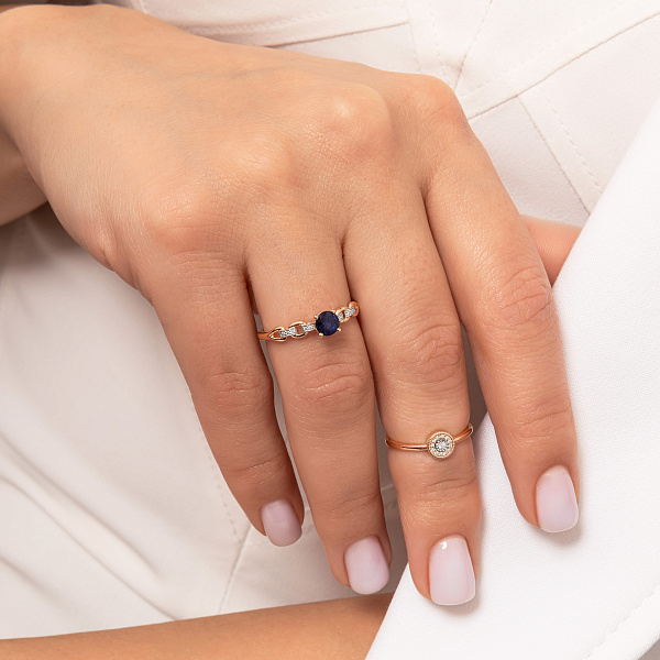 Кольцо из красного золота с сапфиром и бриллиантами (арт. К011322с) – изображение 3