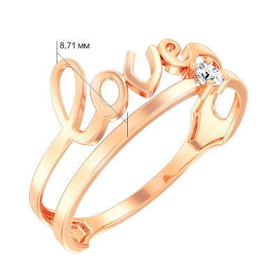 Золотое кольцо «Love» с фианитом (арт. 140757)