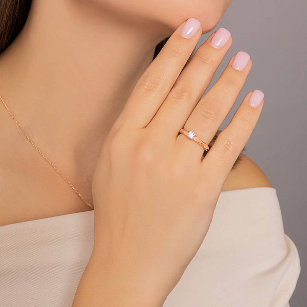 Каблучка для заручин з червоного золота з діамантом (арт. К011656020) – зображення 3