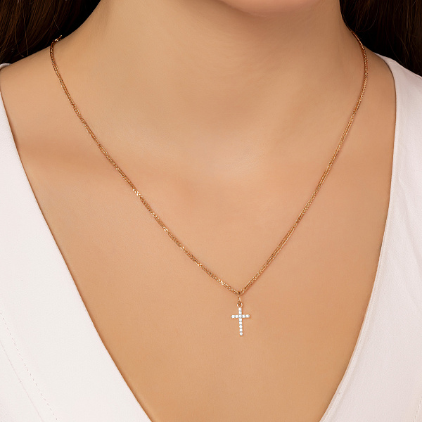 Хрестик з червоного золота з фіанітами (арт. 440881) – зображення 2