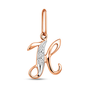 Фото Золотий кулон Літера Н з фіанітами (арт. 440294)