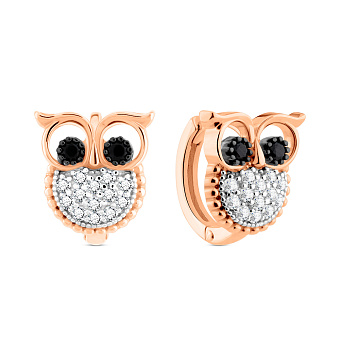 Фото Золотые серьги Совы с фианитами (арт. 1101004ч)