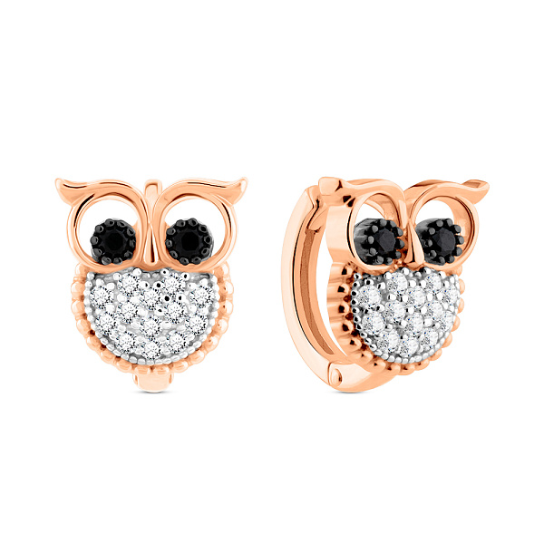 Золотые серьги Совы с фианитами (арт. 1101004ч) – изображение 1