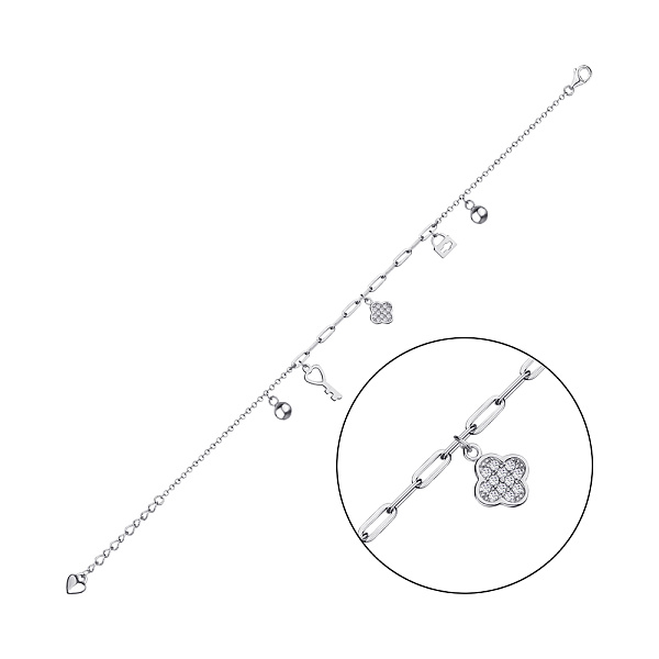 Браслет серебряный с подвесками и с фианитами (арт. 7509/3139) – изображение 1