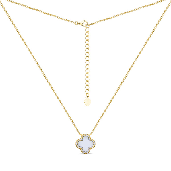 Срібне кольє "Клевер" з жовтим родіюванням і з перламутром (арт. 7507/977/10жп) – зображення 2