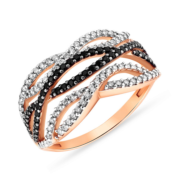 Золотое кольцо с черными и белыми фианитами (арт. 140478ч) – изображение 1