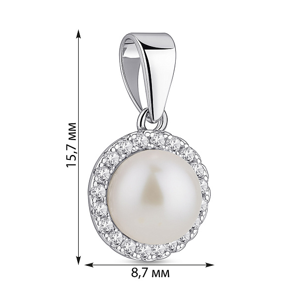 Срібний кулон з перлиною та фіанітами (арт. 7503/1502/1жб) – зображення 2
