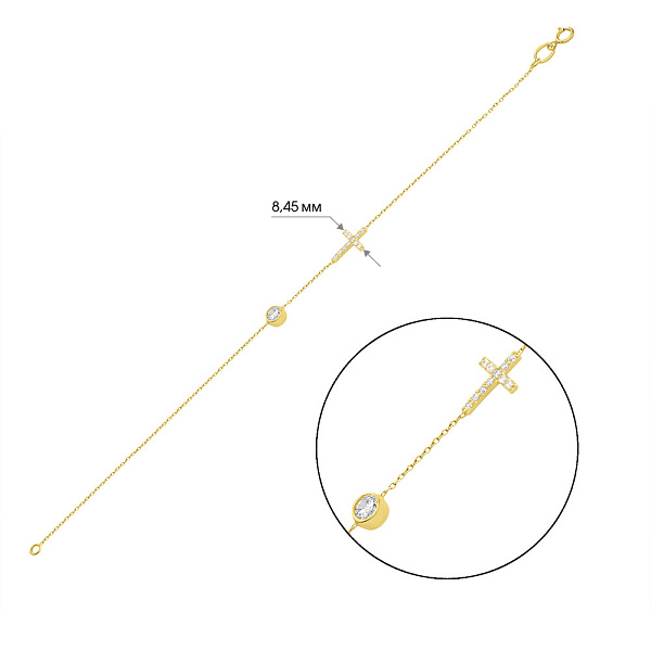 Браслет з хрестиком з жовтого золота з фіанітами (арт. 323895ж) – зображення 4