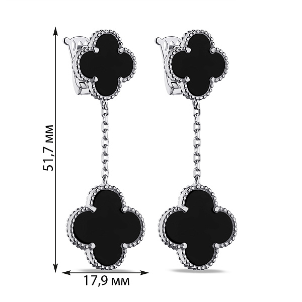 Серебряные серьги Клевер с ониксом (арт. 7502/9239о) – изображение 2