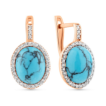 Золотые сережки с бирюзой и фианитами (арт. 110427ПюГГ)