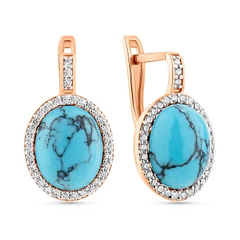 Золоті сережки з бірюзою та фіанітами (арт. 110427ПюГГ)