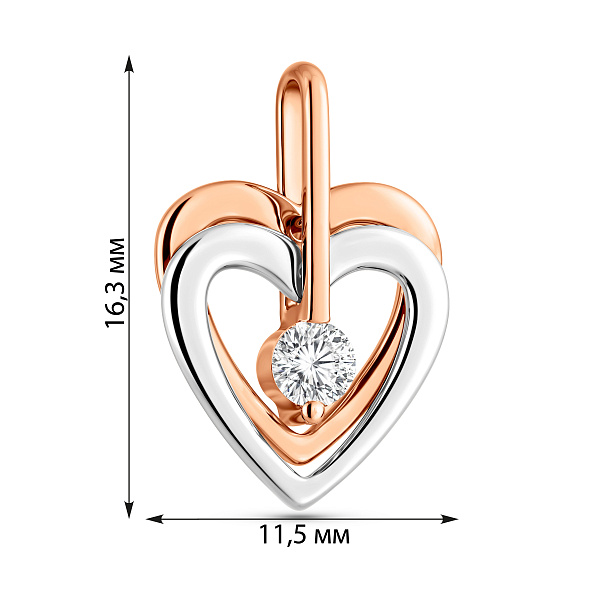 Золота підвіска Два серця з фіанітом (арт. 440353кб) – зображення 2