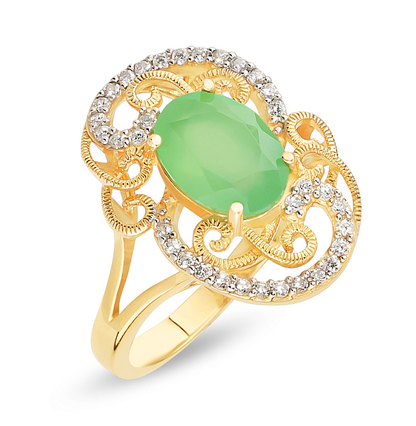 Золотое кольцо с хризопразом и фианитами (арт. 140668Пжх) – изображение 1