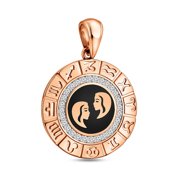 Золотой подвес "Близнецы" с фианитами и эмалью (арт. 440681ечб) – изображение 1