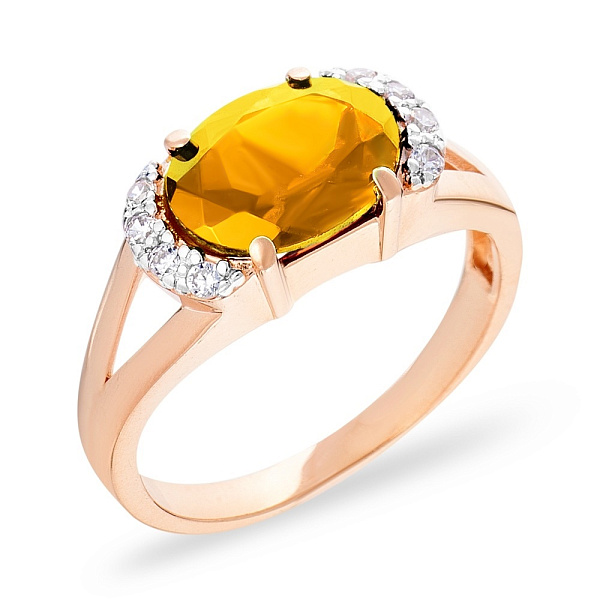 Золота каблучка з цитрином і фіанітами (арт. 140471Пц) – зображення 1